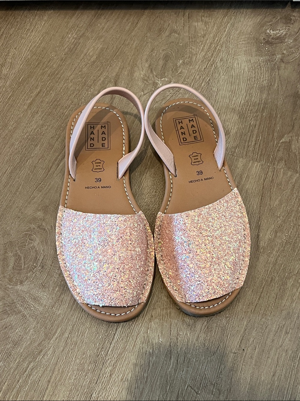 Pink Glitter Slingback Sandals Handmade in Spain